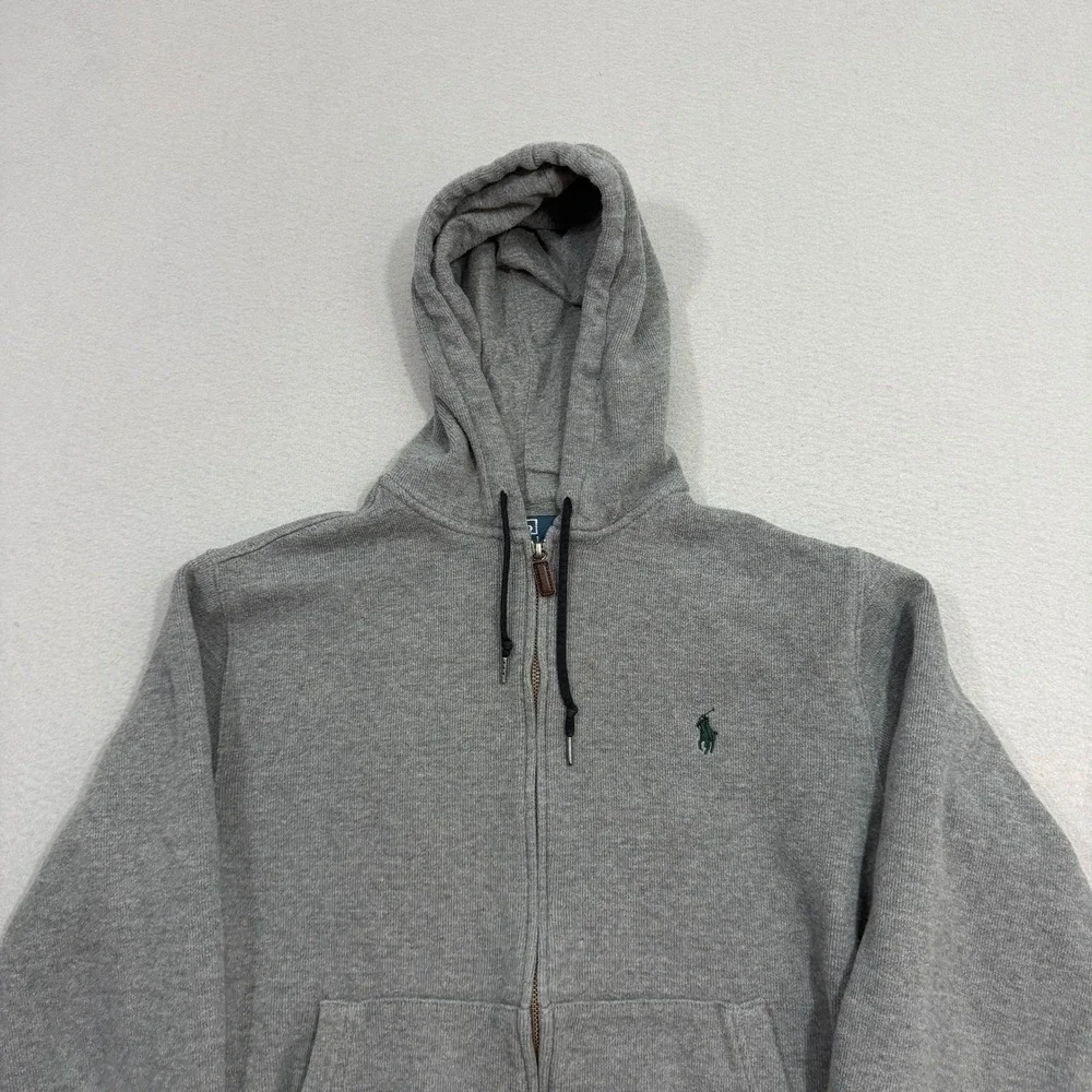 Polo Ralph Lauren Hoodie Mens Small Gray Full Zip Pony Logo Cotton Sweatshirt